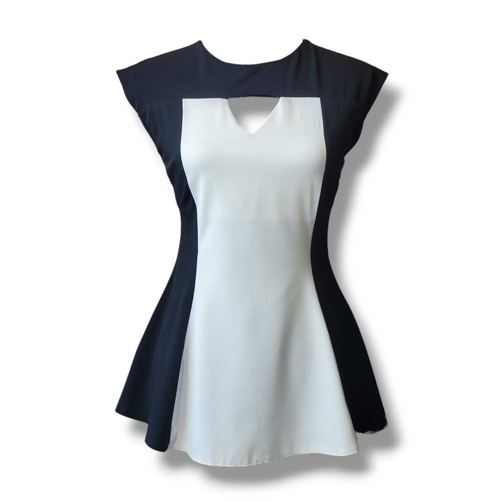 Color Block Flattering Sleeveless Blouse in Black / White